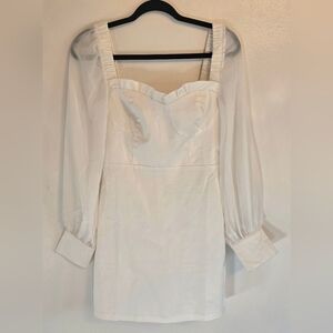 Emory Park Cotton Spandex White Bustier Mini Dress Sheer Sleeves Small NWT